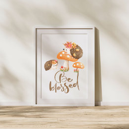 Igel und Pilze im Herbst Kunst und Kultur Poster