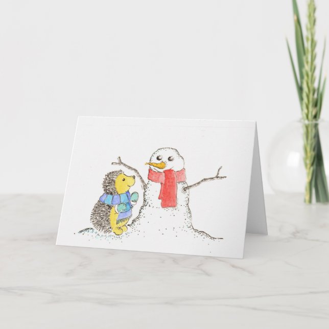 Igel und Snowman Feiertagskarte (Vorderseite)
