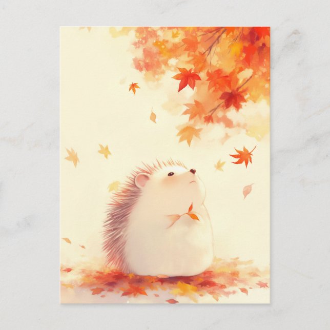 Igel unter orangefarbenem Herbst-Ahornbaum Postkarte (Vorderseite)