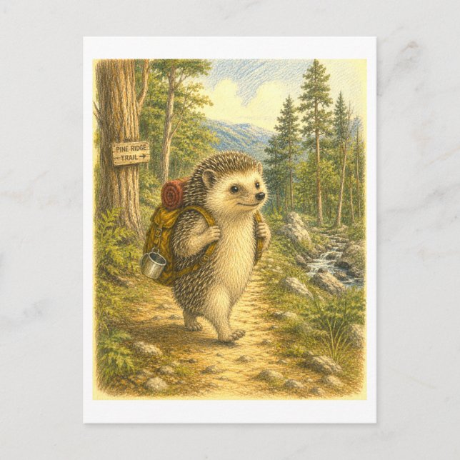 Igel-Wanderillustration Postkarte (Vorderseite)