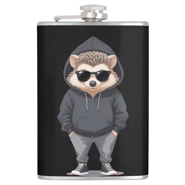 Igel Wear Hoodie Funny Cool Animal Vector Flachmann (Vorderseite)