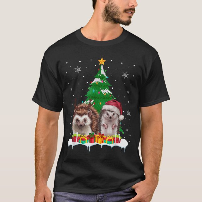 Igel Weihnachtsbaum Lichter Weihnachtsmann Weihnac T-Shirt (Vorderseite)
