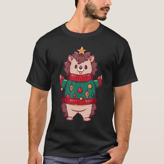 Igel-Weihnachtsbaum-Ornament Dekor Igel-Weihnachte T-Shirt (Vorderseite)