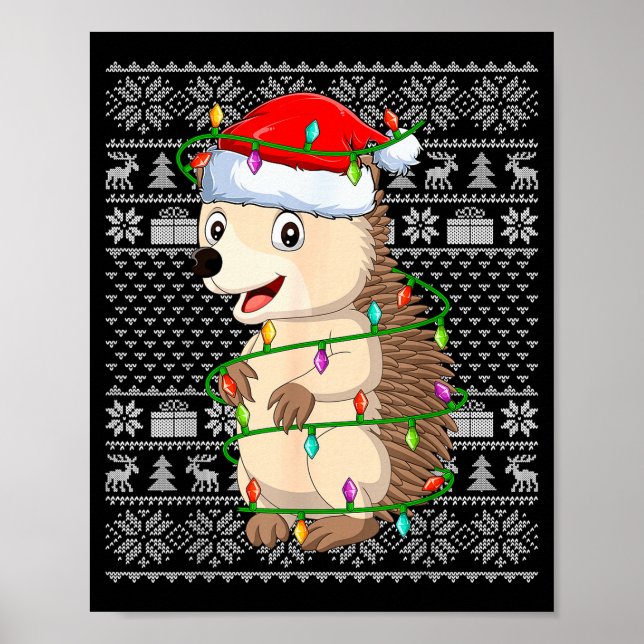 Igel Weihnachtslichter hässlicher Pullover lustige Poster (Vorne)