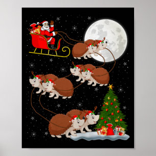 Igel Weihnachtsmann Schlitten Fliegend Lustig Magi Poster