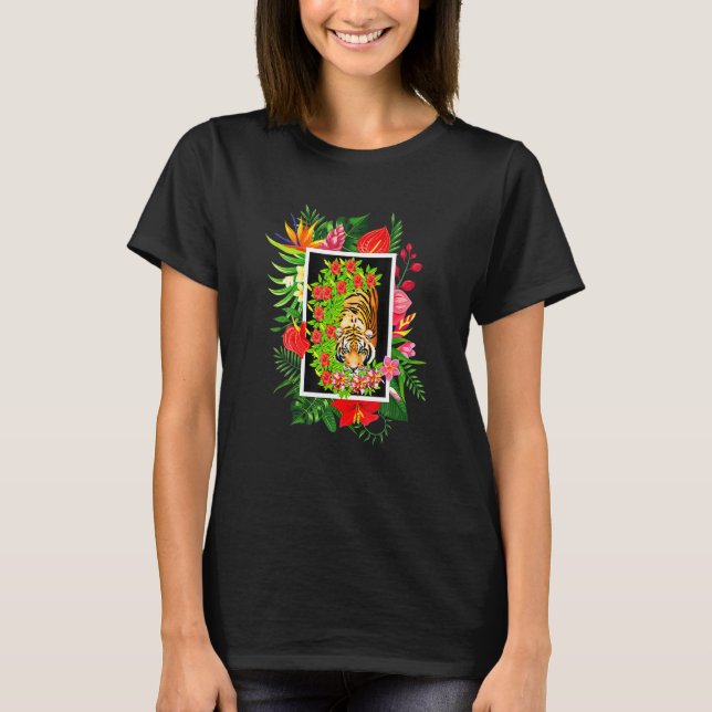 Iger-Katze mit ropalem Blumendesign T-Shirt (Vorderseite)