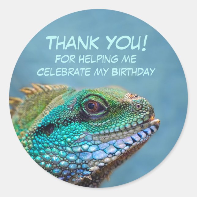 Iguana Birthday Vielen Dank Runder Aufkleber (Vorderseite)