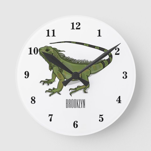 Iguana-Cartoon-Abbildung Runde Wanduhr (Vorderseite)