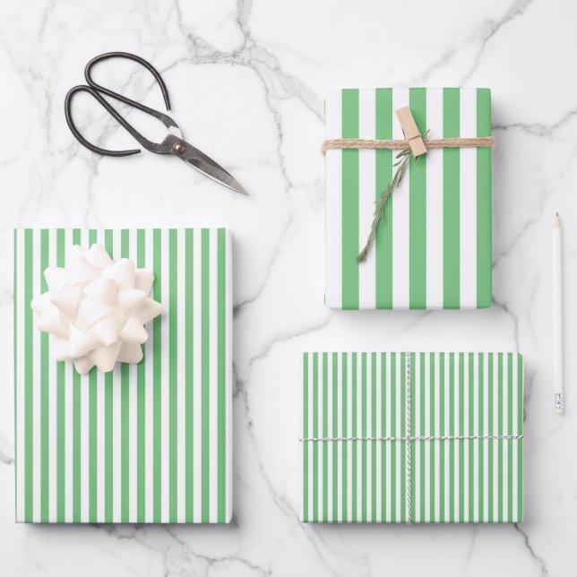 Iguana Green & White Streifen Geschenkpapier Set (Vorderseite)
