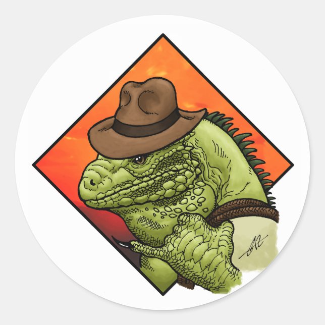 Iguana Jones Runder Aufkleber (Vorderseite)