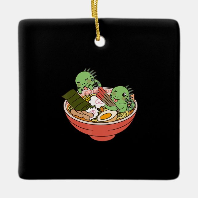Iguana Kawaii Ramen Funny Pet Gift Keramikornament (Vorderseite)