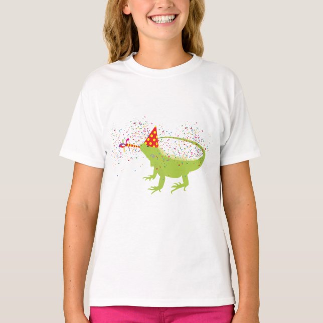 Iguana Lizard Partying Tiere mit Party T-Shirt (Vorderseite)
