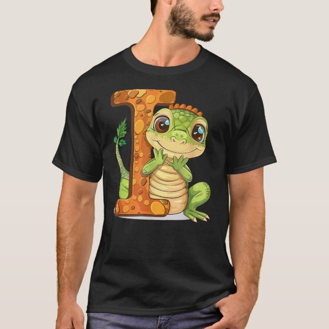 Iguana Lover Gift with Letter I Design; Animal Alp T-Shirt (Vorderseite)