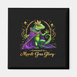 Iguana Mardi Gras 2025 Lebendiger Iguana-Fan Fraue Magnet