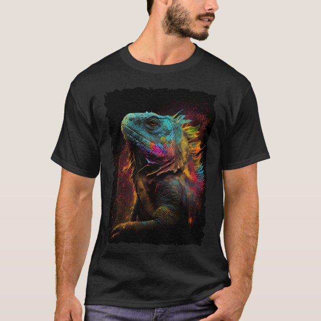 Iguana mountains sunset reptile lizard retro 70s v T-Shirt (Vorderseite)