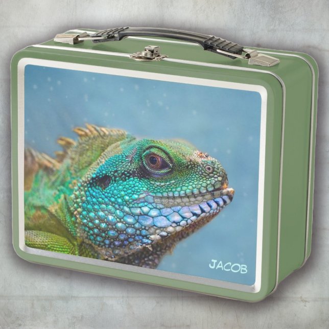Iguana Personalisiert farbiges Reptil Metall Brotdose (Iguana Personalized Colorful Reptile Metal Lunch Box)