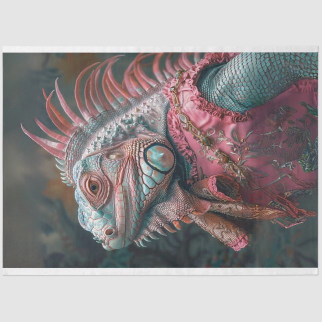 Iguana Pink Aquamarin Decoupage Seidenpapier (Vorderseite)