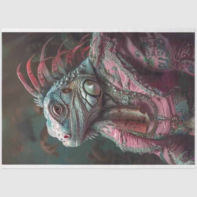 Iguana Pink Aquamarine Möbeldekouseite Seidenpapier (Vorderseite)