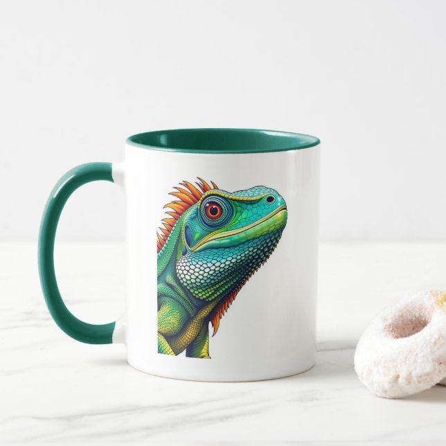 Iguana-Portrait Tasse (Mit Donut)