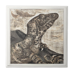 Iguana Reptile Viktorianisch Art Fliese