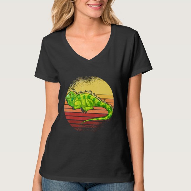 Iguana Retro Sunset Reptiles T-Shirt (Vorderseite)
