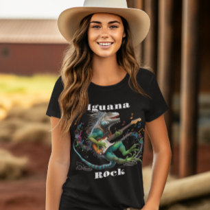 Iguana Rockstar in a Colorful Music Burg T-Shirt