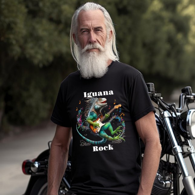 Iguana Rockstar in a Colorful Music Burg T-Shirt (Von Creator hochgeladen)