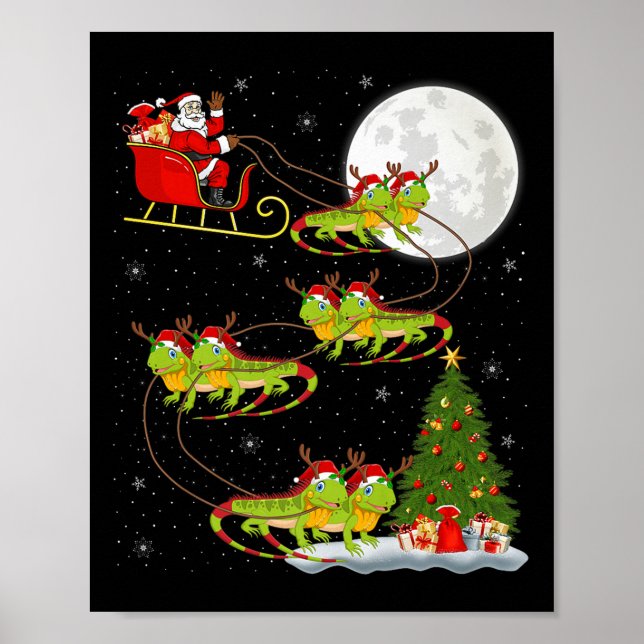 Iguana Santa Sleigh Flying Funny Magical Christmas Poster (Vorne)