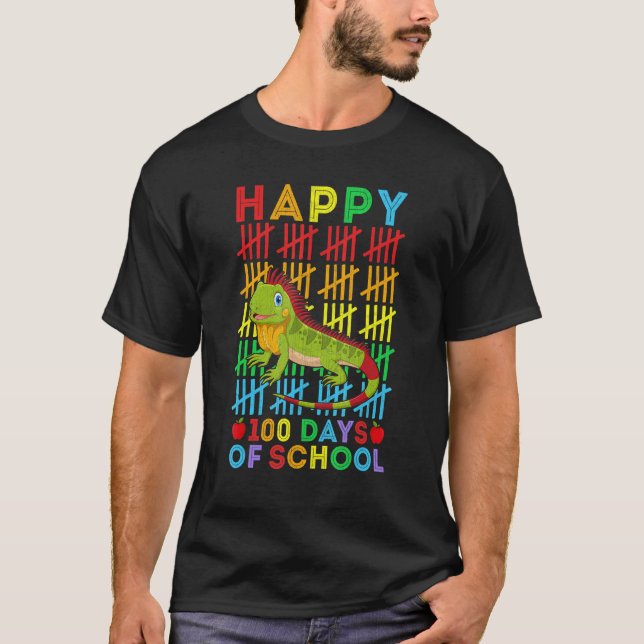 Iguana Teacher Student Happy 100 Days of School T-Shirt (Vorderseite)