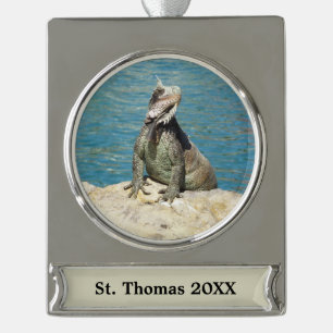 Iguana Tropical Wildlife Fotografy at St. Thomas Banner-Ornament Silber