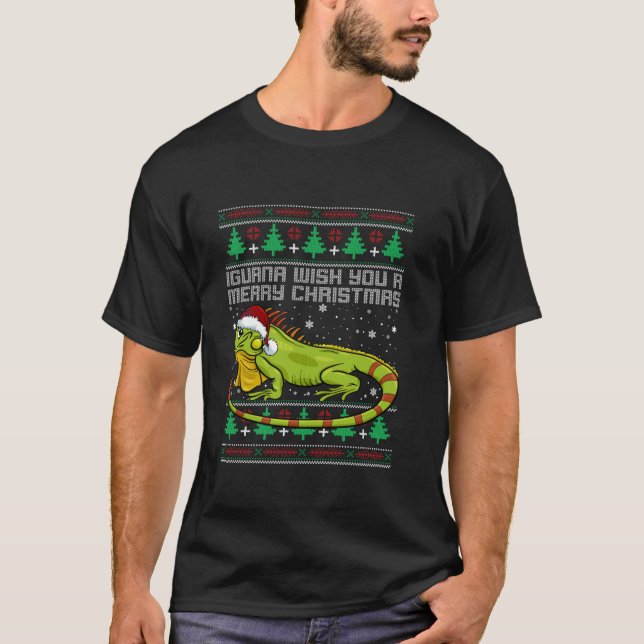 Iguana Ugly Christmas Sweater Xmas Lizard Long Sle T-Shirt (Vorderseite)