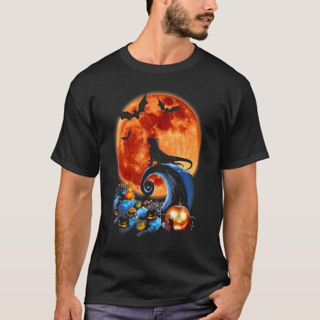 Iguana und Moon Halloween Silhouette T-Shirt (Vorderseite)