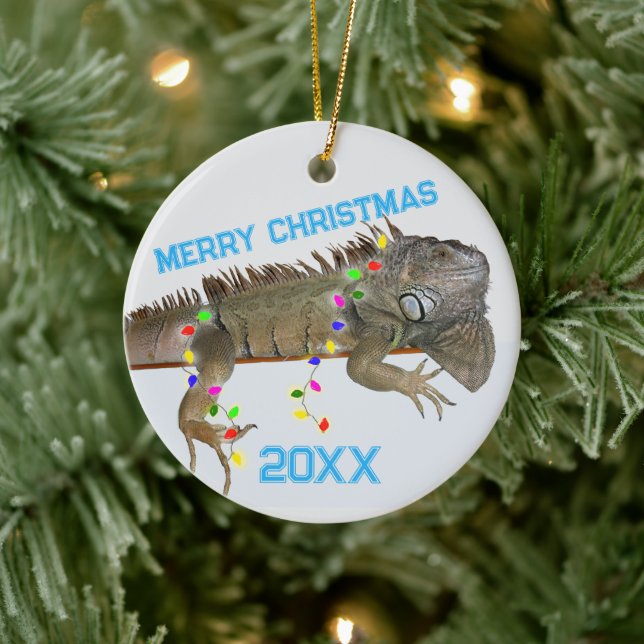 Iguana Weihnachts-Fotovorlage Exotische Haustiere Keramik Ornament (Baum)