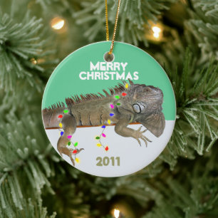 Iguana Weihnachtsschmuck mit Jahresvorlage
