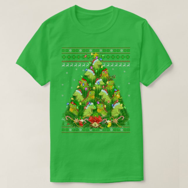 Iguana Xmas Leuchtturm Santa Iguana Ugly Christ T-Shirt (Design vorne)