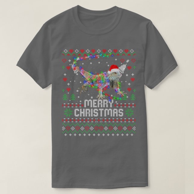 Iguanas Weihnachtsmannmütze Weihnachtsbaum Leuchtt T-Shirt (Design vorne)