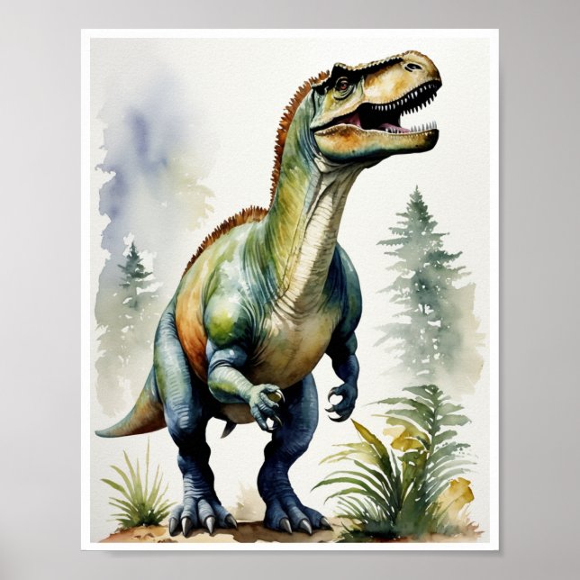 Iguanodon Dinosaur Aquarellmalerei Wand an Wand Ku Poster (Vorne)