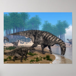 Iguanodon Dinosaurierherde an der Küstenlinie Poster