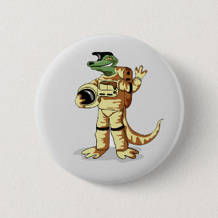 Iguanodon ist in einem Kosmonauten-Raum gekleidet. Button
