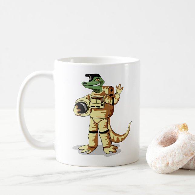 Iguanodon ist in einem Kosmonauten-Raum gekleidet. Kaffeetasse (Mit Donut)