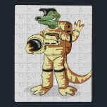 Iguanodon ist in einem Kosmonauten-Raum gekleidet. Puzzle<br><div class="desc">Illustration eines Iguanodon-Dinosauriers in einem Kosmonauten-Raumschiff.</div>