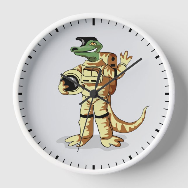 Iguanodon ist in einem Kosmonauten-Raum gekleidet. Uhr (Vorderseite)
