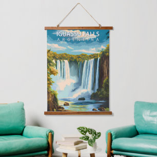 Iguassu-Wasserfälle, Argentinien – Vintage-Reisepo Wandteppich Mit Holzrahmen