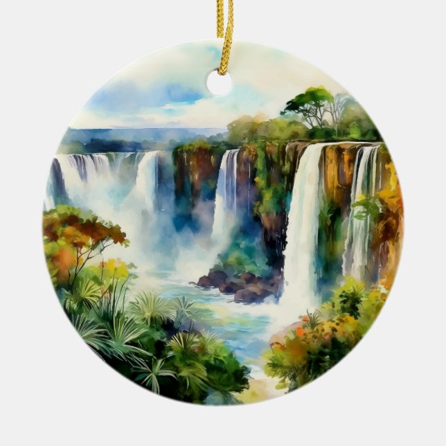 Iguazu Falls Argentinien Brasilien Wassercolor Keramik Ornament (Vorne)