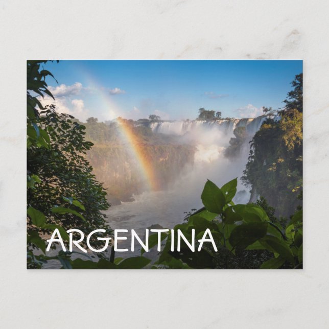 Iguazú Wasserfälle mit Regenbogen, Argentinien Postkarte (Vorderseite)