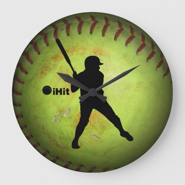 iHit Fastpech Softball-Silhouette Große Wanduhr (Vorderseite)