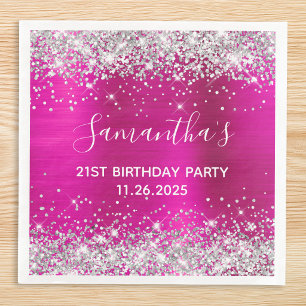 Ihr 21. Geburtstag Hot Pink und Silver Glitzer Serviette