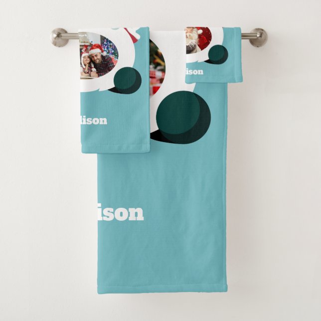 IHR 3 Fotos & Name Custom Santa Handtuch Set (Insitu)