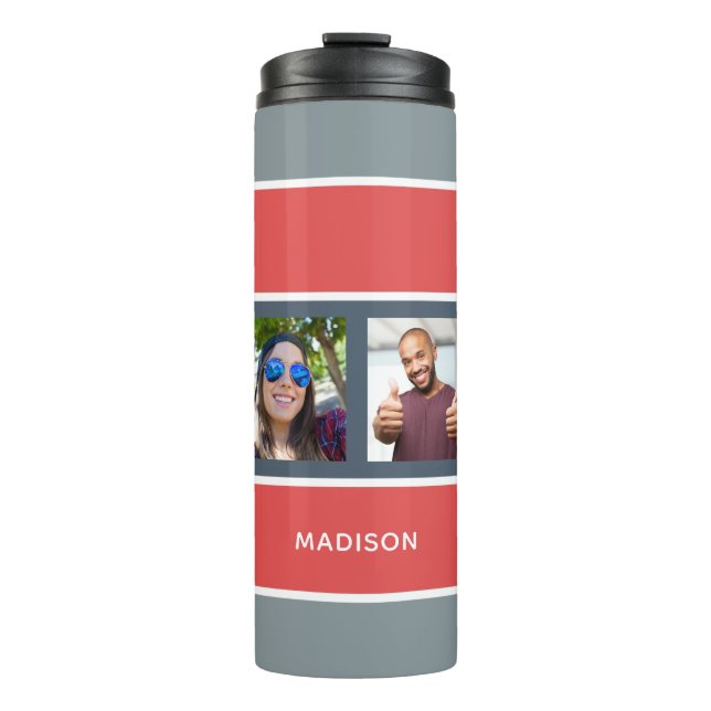 Ihr 4 FOTO & NAME Stripes Muster Tumbler Thermosbecher (Vorderseite)