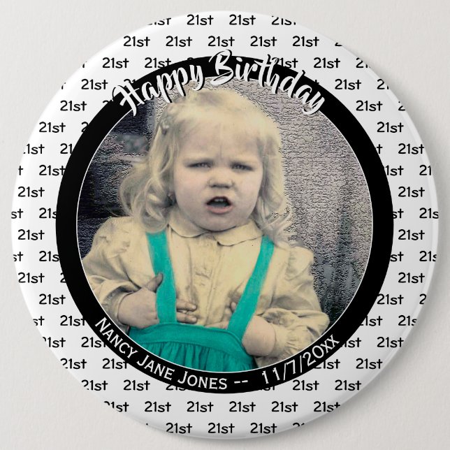 Ihr Alter und Foto: Geburtstagsstatusmuster schwar Button (Vorderseite)